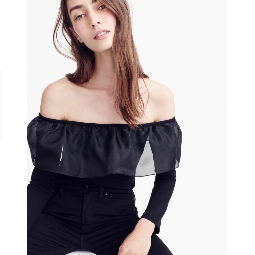 J. Crew off the shoulder dark green shirt